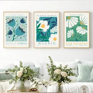 Floral Pattern Unframed Painting, 3 Counts/set Modern Canvas Wall Art, Wall Decor for Home Living Room Bedroom Study Room