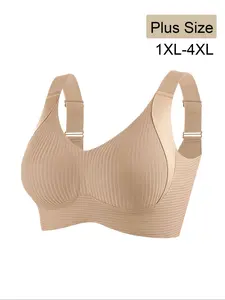 4-Pack Plus Size Wireless Bras, Soft Medium Support, Wide Straps, Casual Lingerie, All Seasons, Comfortable Daily Wear, Womenswear