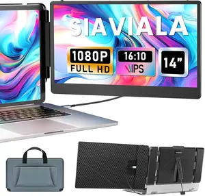 SIAVIALA Laptop Screen Extender, 14" Dual Portable Monitor for Laptops 13-17", 1080P FHD IPS Display HDMI/USB-C Travel Monitor Extender for Wins Mac Chrome Switch PS5, Plug&Play