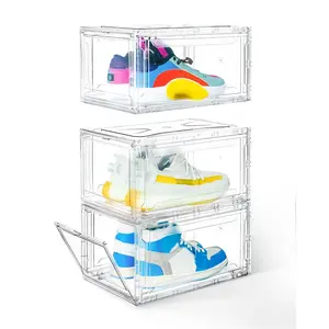 Shoe Boxes Clear Plastic Stackable 3 Pack Shoe Storage for Sneakerheads, Shoe Display Case  Door,  and Block of UV Protect your Shoes