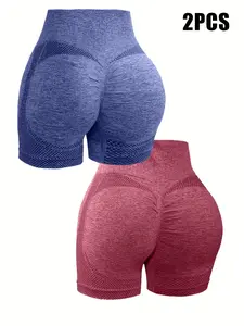 2-Pack Women's Sporty Yoga Shorts, Shaper Sports Shorts, High-Waisted Tummy Control, Peach Butt Lift, Breathable Stretch, Quick-Dry, Anti-See-Through, Comfortable Fit