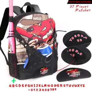 Baseball Softball T-Ball Travel Backpack Equipment Bag with 37 Pcs  Letter and Number for Youth ,Lightweight Bat Bag for  Adult with Helmet &Gloves Holder, Large Capacity Sports Backpack Multiple Styles