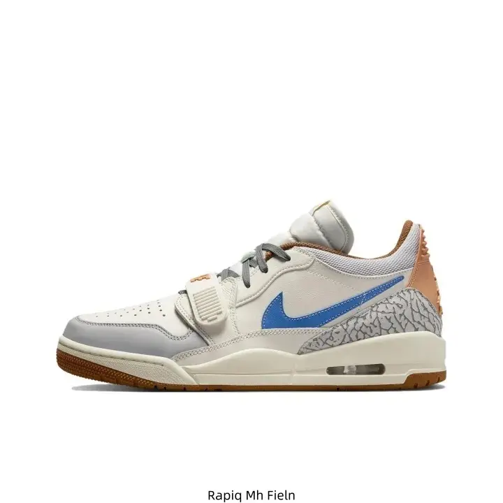 Mid Top Cream Grey Leather Casual Sneakers Blue Swoosh Elephant Print Heel Strap Design Air Cushion Gum Outsole Street Shoes For Men Women