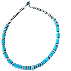 Turquoise and Navajo Pearl Necklace with Colorful Beads and Silver Accents
