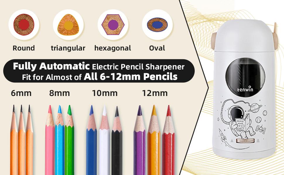 tenwin Fully Automatic Electric Pencil Sharpener for Colored Pencils 7-11.5mm, Durable Blade, Rechargeable, No-Touch Design, Ideal for Home & Classroom Writing Tool Teacher Gift Shavings