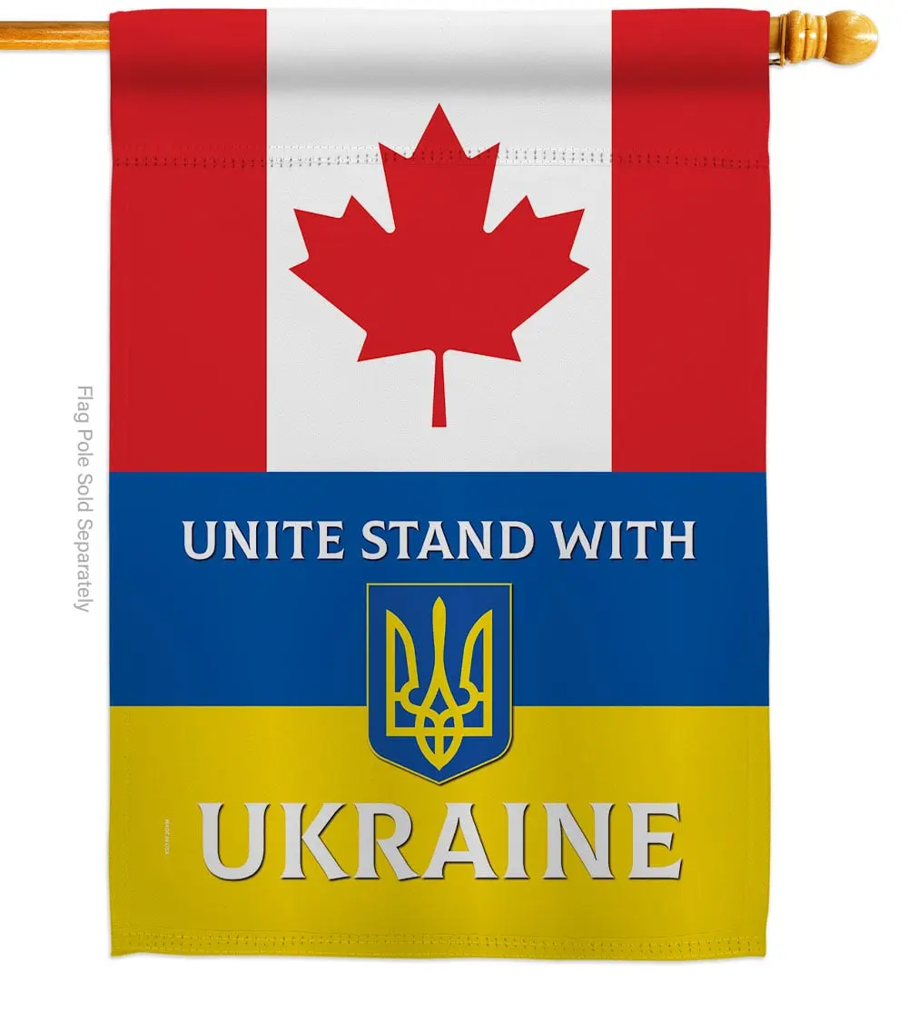 Americana Home & Garden H141205-BO Canada Stand with Ukraine Support Cause 28 x 40 in. Double-Sided Decorative Vertical House Flags for Decoration Banner Garden Yard Gift