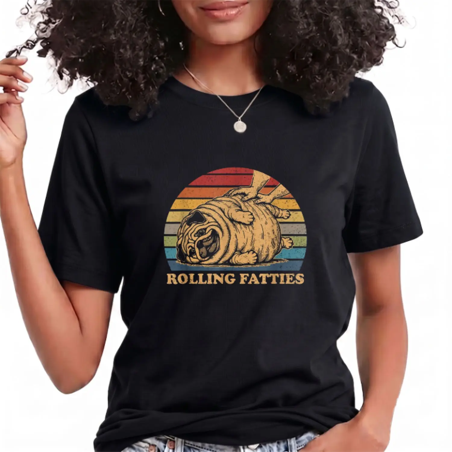 Pug Rolling Fatties Funny Pug Dog Lover Dog Owner Summer Casual Shortsleeve Cotton T-Shirt for Men Women