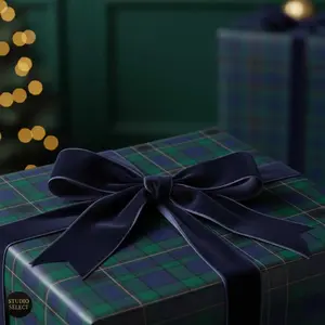 Plaid Tartan Wrapping Paper, Dark Green Gift Wrap, Purple Blue Holiday Christmas Paper