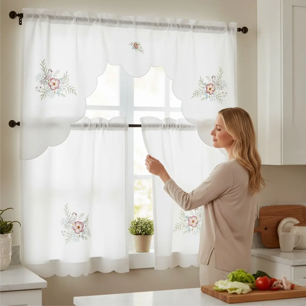 3-Piece Kitchen Curtain Set with Swag Valance