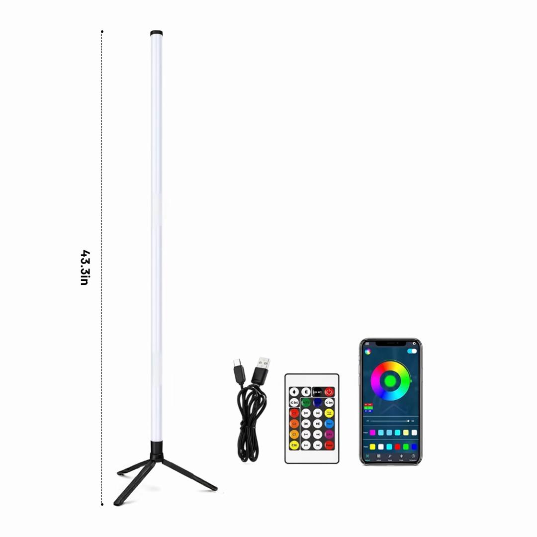 43.3inch RGB Corner Floor Lamp Music Sync LED Ambient Light with APP Control Colors Ambient Light Dimmable Modern Floor Lamp for Gaming Room Party Bedroom Decor home