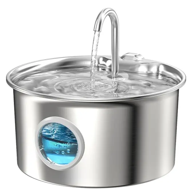 108oz/3L Large Capacity Automatic Pet Water Fountain - Dog & Cat Automatic Water Bowl/Dish, 304 Stainless Steel Dispenser with Low-Noise Pump, BPA-Free 4-Layer Filtration, Easy Maintenance Hygienic Feeding Supplies