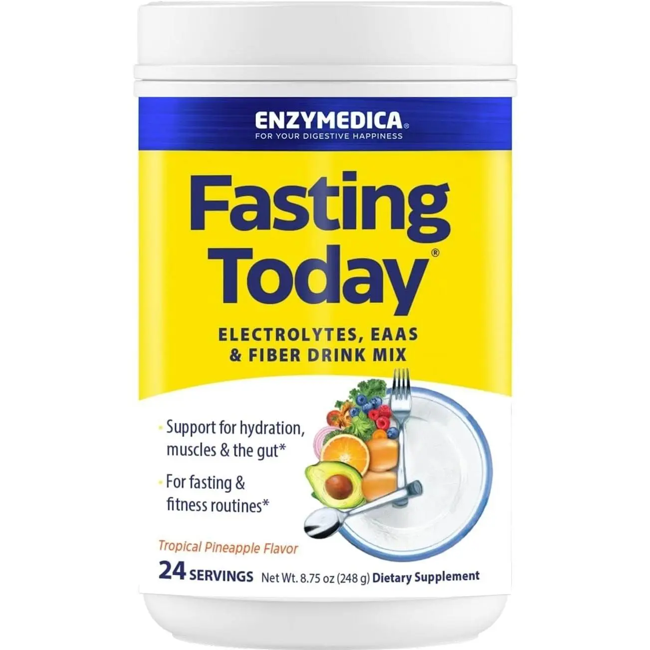 Enzymedica Fasting Today Drink Mix - Electrolyte Powder Supplement for Intermittent Fasting, Support for Hydration, Appetite & Muscle Health, Keto Friendly, Tropical Pineapple Flavor - 8.75 oz