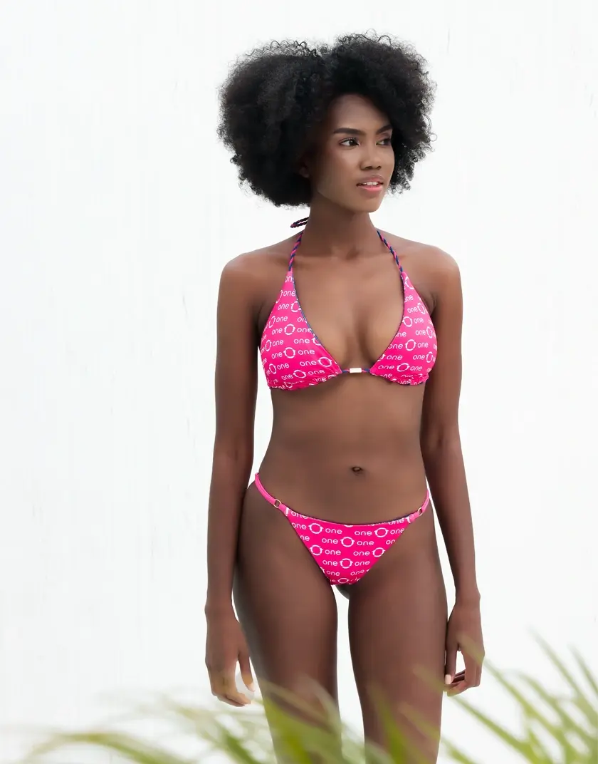 Bornite Up - Women's Reversible Bikini Top | Raspberry Sorbet & Nautical Blue, Beaded Straps, Padded, 24K Gold Details