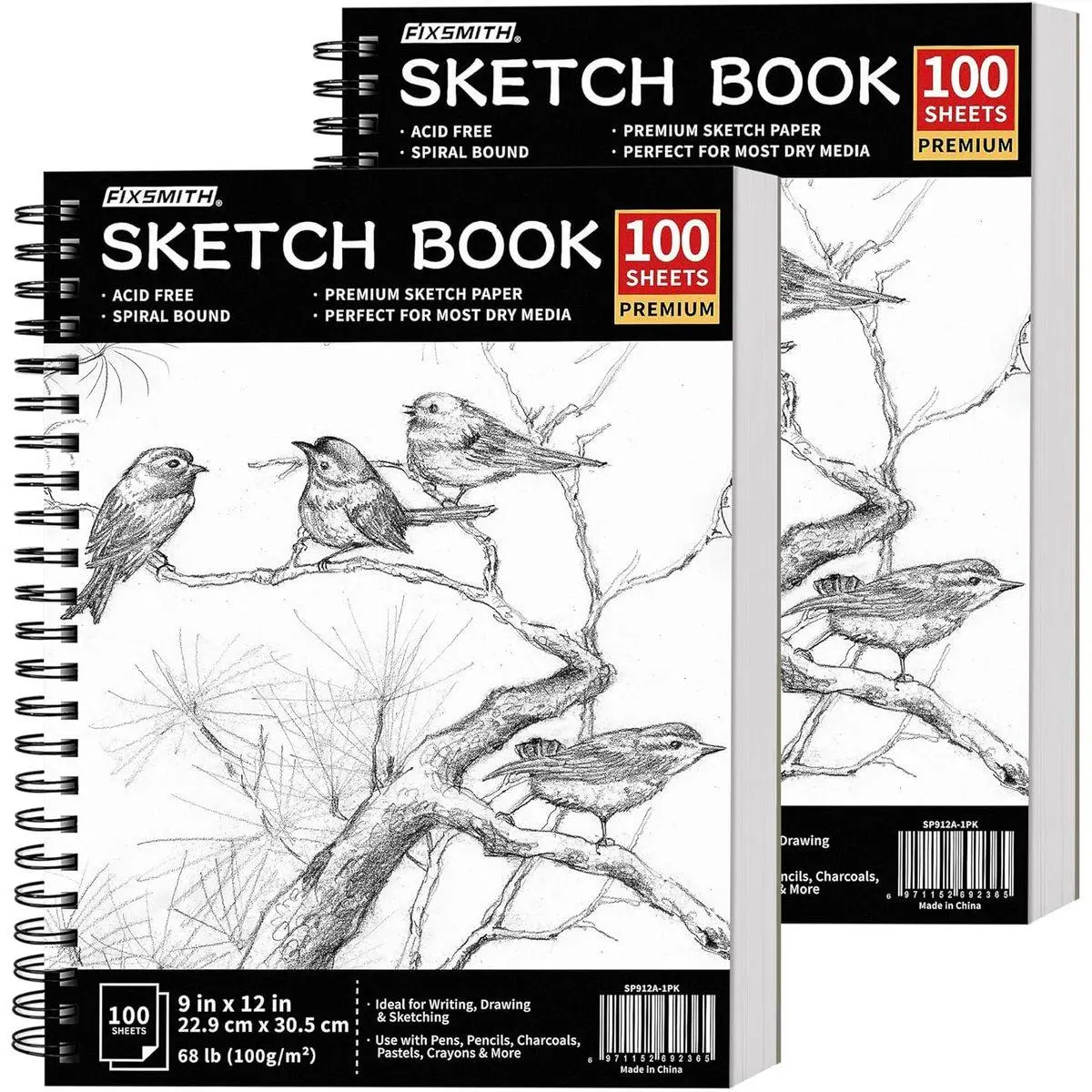 9"X12" Sketch Book | 200 Sheets (68 lb/100gsm) Sketchbook| 2 Pack (100 Sheets Each) |Acid Free Drawing Paper | Spiral Bound Sketchpad for Beginners,Artists & Professionals | Bright White