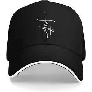 Faith, Cross, Christian, Jesus, Believe, God, Love-Men Printed Pattern Trucker Hat Mesh Back Snapback Baseball Cap Summer Hats Black