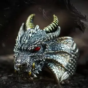 Men's Retro Metal Dragon Horn Charm Ring - Adjustable Fitted Punk Open Ring for Motorcycle Riders, Fashion Costume Jewelry Accessories, Charm Rings, Adjustable Fitted Rings
