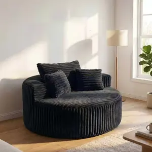【Sub 1 packages】Niccae Round Modular Chaise Lounge Sofa, 55" Oversized Corduroy Upholstered Circular Sofa with 3 Pillows, Deep Seat Armless Leisure Sofa for Living Room, Bedroom, Apartment
