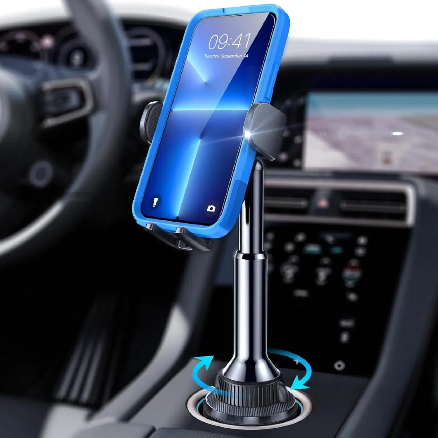 LISEN 2nd Generation Stable Car Cup Phone Holder No Shaking 360° Adjustable for iPhone Samsung 4-17" Phones with Reinforced Rods & Stronger Clamping Arms for BMW Ford Toyota Trucks Golf