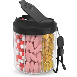 Pill Dispenser with 7 Large Compartments, Pill Bottle Organizer for Travel, Supplement Organizer with Anti-Mixing Design, BPA-Free Pill Container with 20 Pcs Labels, Black