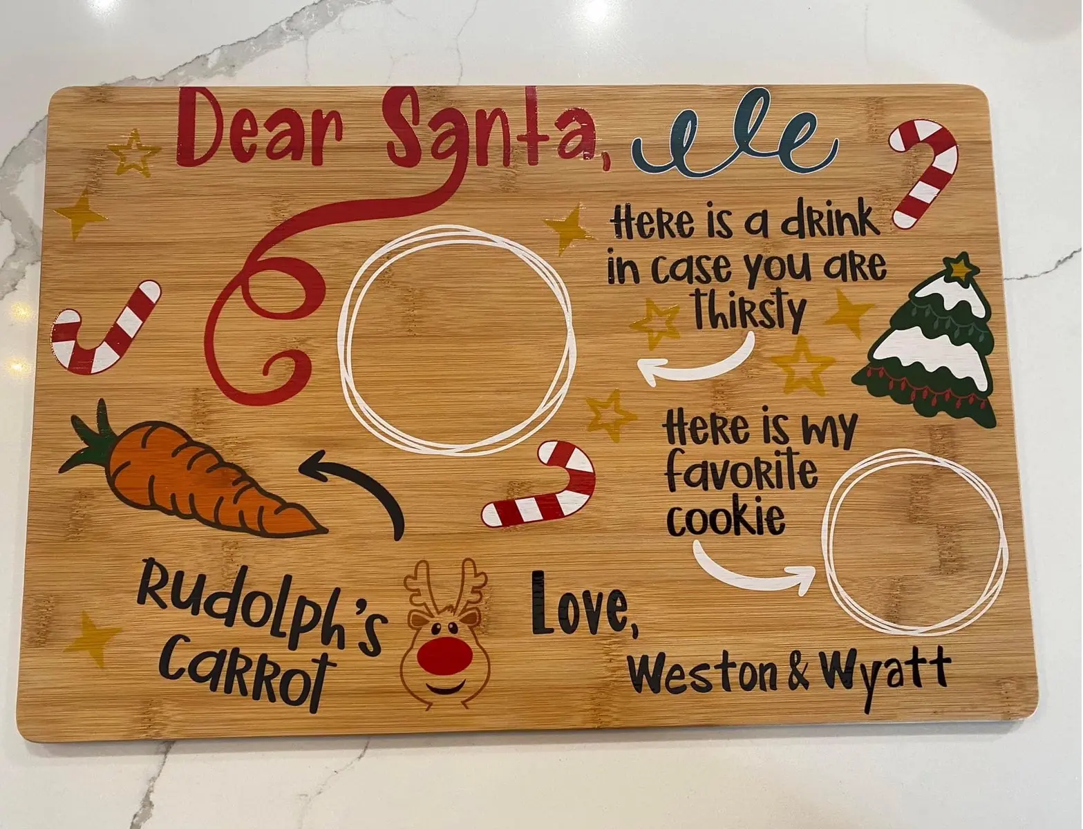 Personalized Santa Serving Tray Christmas Eve Custom UV Printed with Child's Name Rudolph's Carrot Design Festive Holiday Tradition