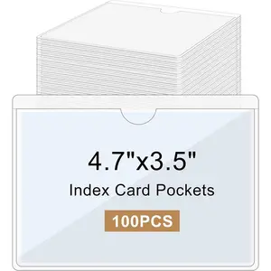 100 count Clear Adhesive Pockets, Plastic Adhesive Label Pockets, Self Adhesive Index Card Pockets with Top Open for Loading, 4.8"x3.6" Self Adhesive Label Holders for Organizing Bins, Box, Totes