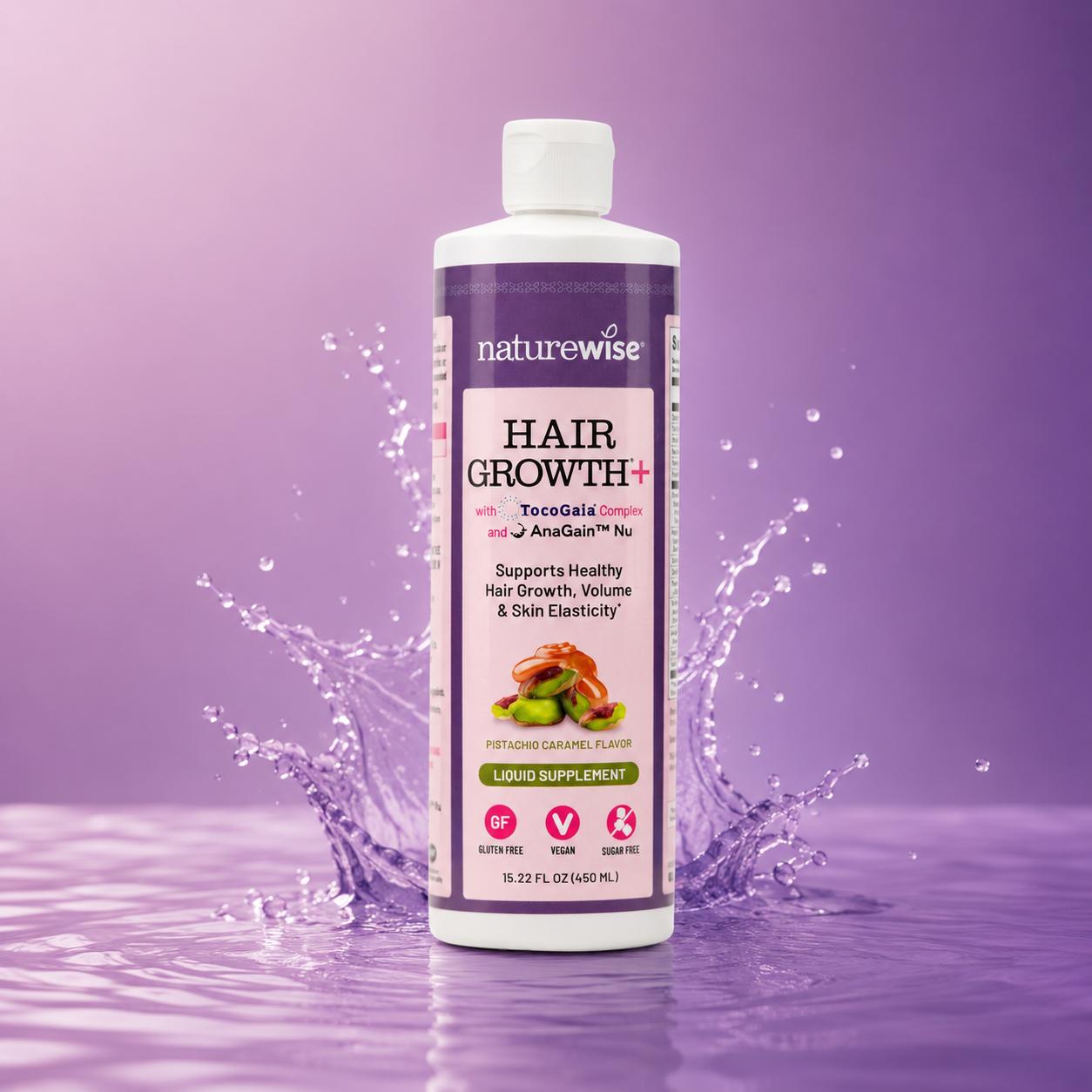 NatureWise Hair Growth Plus - Hair Growth Supplements Women & Men - With Clinically Tested AnaGain Nu + No Biotin - Sugar Free & Vegan - Pistachio Caramel Flavor - USA Manufactured