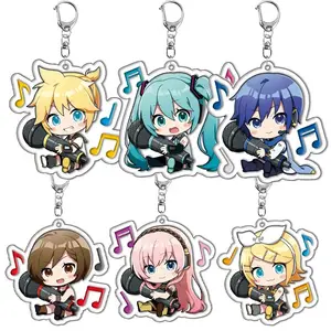 Kawaii Cute Hatsune Miku Kagamine Rin Q Version Acrylic Keychain Cartoon Girl Boy Backpack Pendant Key Ring Charm Gifts Ornament