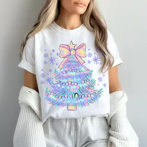 Pastel Christmas Comfort Colors Tee Holiday Shirt Graphic Tee Festive Casual Top Cotton
