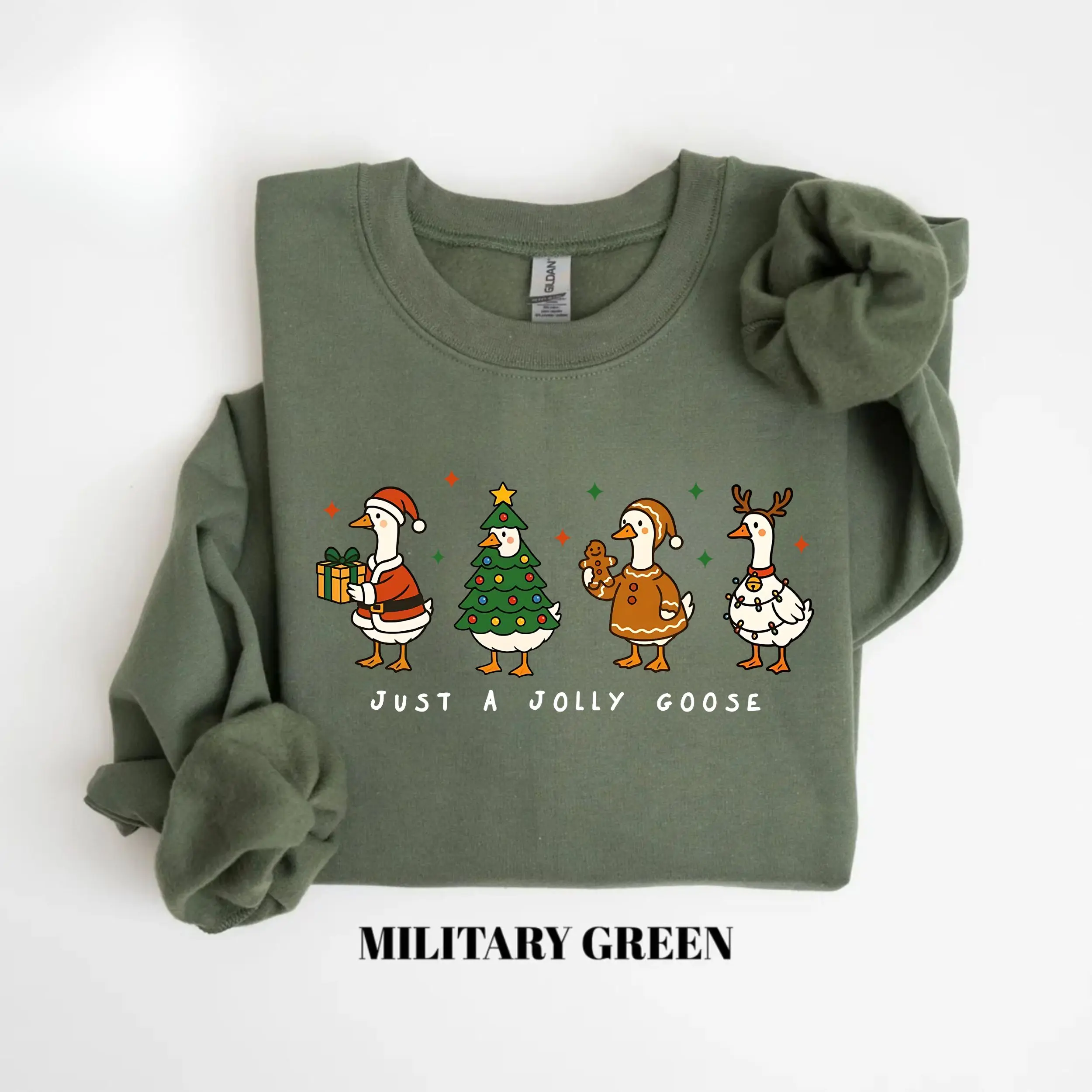 Gildan Women's Jolly Goose Sweatshirt, Funny Silly Girly Christmas Themed Sweatshirt, Merry Goosey Sweatshirt Gift for Women