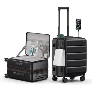 Expandable 20Inch Carry  Luggage Airline Approved - Top Opening Hardside Travel Suitcase Unbreakable -with Cup Holder,USB Charge,Side Pothook, 360?Spinner Wheels, TSA Lock-Black