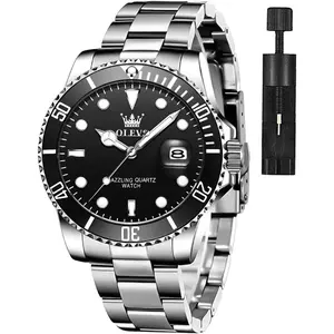 OLEVS Watches for Men Classic with Date Business Dress Luxury Big Face Green/Black/Blue Waterproof Luminous Mens Wrist Watch Analog Two Tone Stainless Steel Men Watch