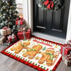 Christmas rug, 1 count Christmas door mat, gingerbread man pattern decorative rug, soft non-slip floor mat, easy to clean machine washable, Christmas gift, suitable for entrance, living room, bedroom, kitchen, bathroom, doorway, Christmas decoration