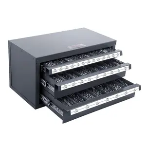 VEVOR Drill Bit Dispenser Cabinet, Three-Drawer Drill Bit Organizer Cabinet for 1/16 to 1/2, Steel Drill Dispenser Organizer Cabinet with Labels, Stackable Drill Dispenser for Drill Bit Storage