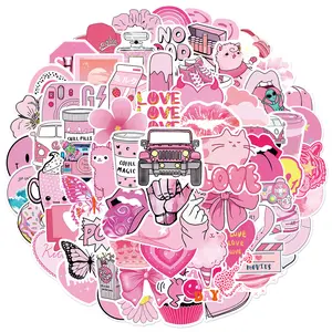 100 pink fresh-style graffiti stickers for guitar, car, phone, computer, notebook, waterproof planner stickers
