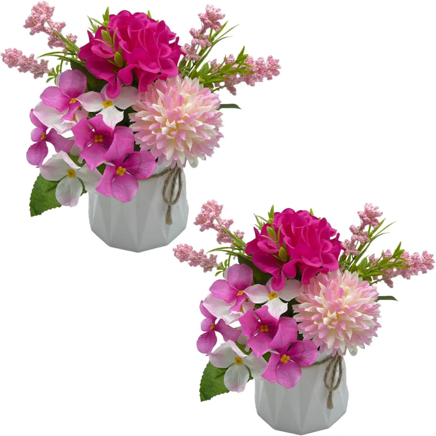 2 Potted Red Hydrangea Artificial Flowers Bathroom Decorations,Faux Silk Chrysanthemum Floral Hydrangea Plant Small Fake Flower Bouquet Coffee Table Decor for Living Room Home Kitchen O