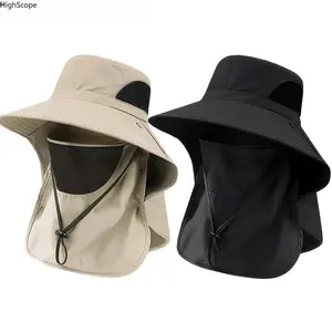 Unisex Outdoor Sun Cap – Wide Brim UPF Protection Fishing Hat with Neck Flap, Detachable Face Cover, Quick-Dry Mesh, Adjustable Fit for Hiking and Camping