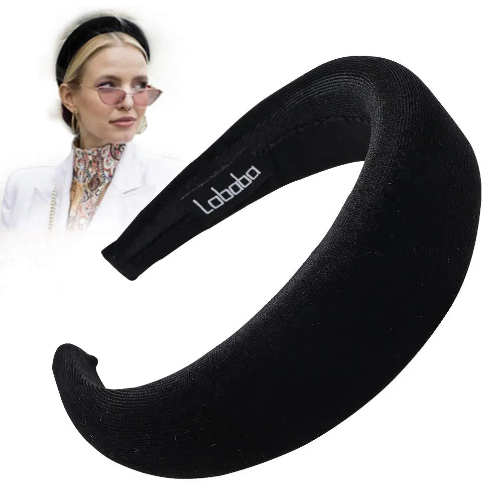 Headbands, Headband for Women - Black Velvet Padded Hair Accessories, Hair Bands for Girls, Vintage Wide Band Head Hair Bands, Boho Style