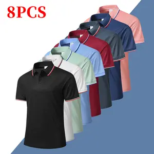 Summer New Men's Short Sleeve Polo Shirt High-End Business Casual Turn-Down Collar Breathable Cooling Top Sports Running Golf Tennis Simple Versatile Solid Color Formal Wear 8PCS