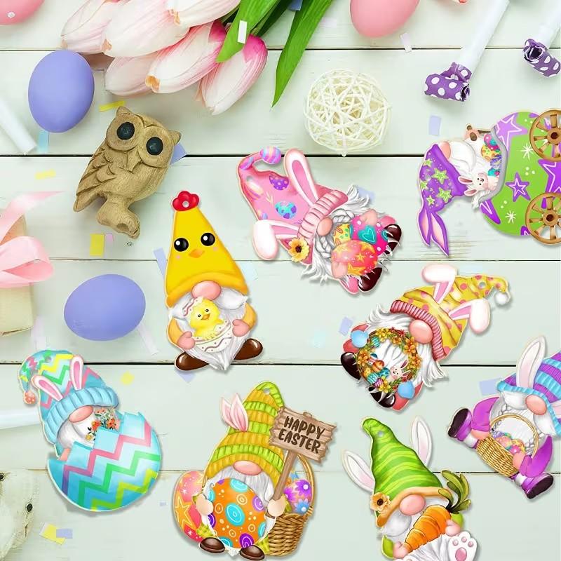 24 Piece Easter Holiday Wooden Hanging Decorations with Bunny and Egg, Mdf Craft Ornaments for Festive Home Decor, Wooden Gnome Decorations