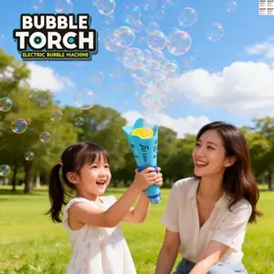 Rechargeable Portable Bubble Machine Torch, 21-Hole Dense Bubbles, Kids Fun Toy, Spring Outdoor Birthday Party Halloween Gift, Ages 3-12