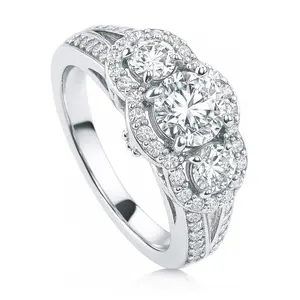 BERRICLE Sterling Silver 3-Stone Wedding Engagement Rings Split Shank Ring for Women, 0.8 Carat Round Cut Cubic Zirconia CZ
