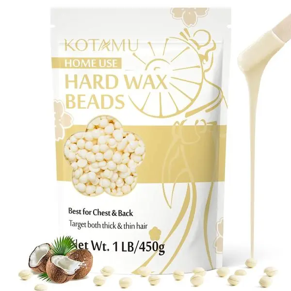 KOTAMU Hard Wax Beads for Hair Removal - 1lb Sensitive Skin Thick Hair Formula, Wax Refill for Women & Men for Full Body, Bikini Brazilian Waxing (Face, Chest, Back, Leg Compatible)