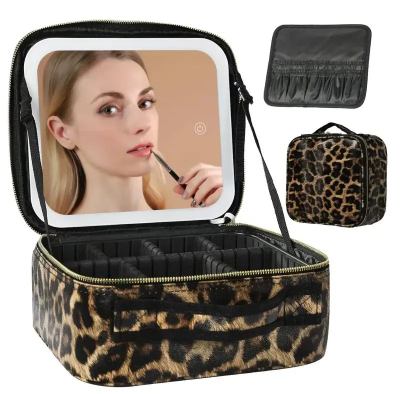 Travel Makeup Bag for Women with LED Mirror Portable Cosmetic Organizer Featuring 3 Color Light Modes Compact Storage Case for Makeup Tools & Accessories
