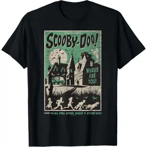 Scooby-Doo Mystery Incorporated Scary House Movie Poster T-Shirt Premium Print 100% Cotton Comfortable Breathable Unisex Top Street Style Black Casual