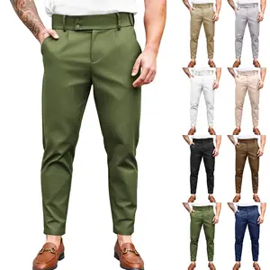 Mens Chino Pants Slim Fit Flat Front Stretch Skinny Tapered Dress Pants Casual Trousers Father's Day Gift