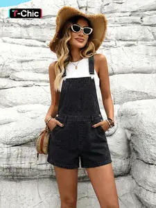 Women's Fashion Denim Overalls Shorts, Button Design, Slim Fit, Daily Wear, Everyday, Casual, Outdoor Fashion, Summer Women's Denim Overalls Shorts