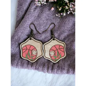 Floral Basketball Laser Engraved Earrings