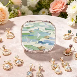 Heron Perching Paddy Field Portable Double-Layer Earring Storage Box, New Multi-Grid Anti-Oxidation Ear Stud Jewelry Box, Light Luxury Mini Portable Small Jewelry Organizer