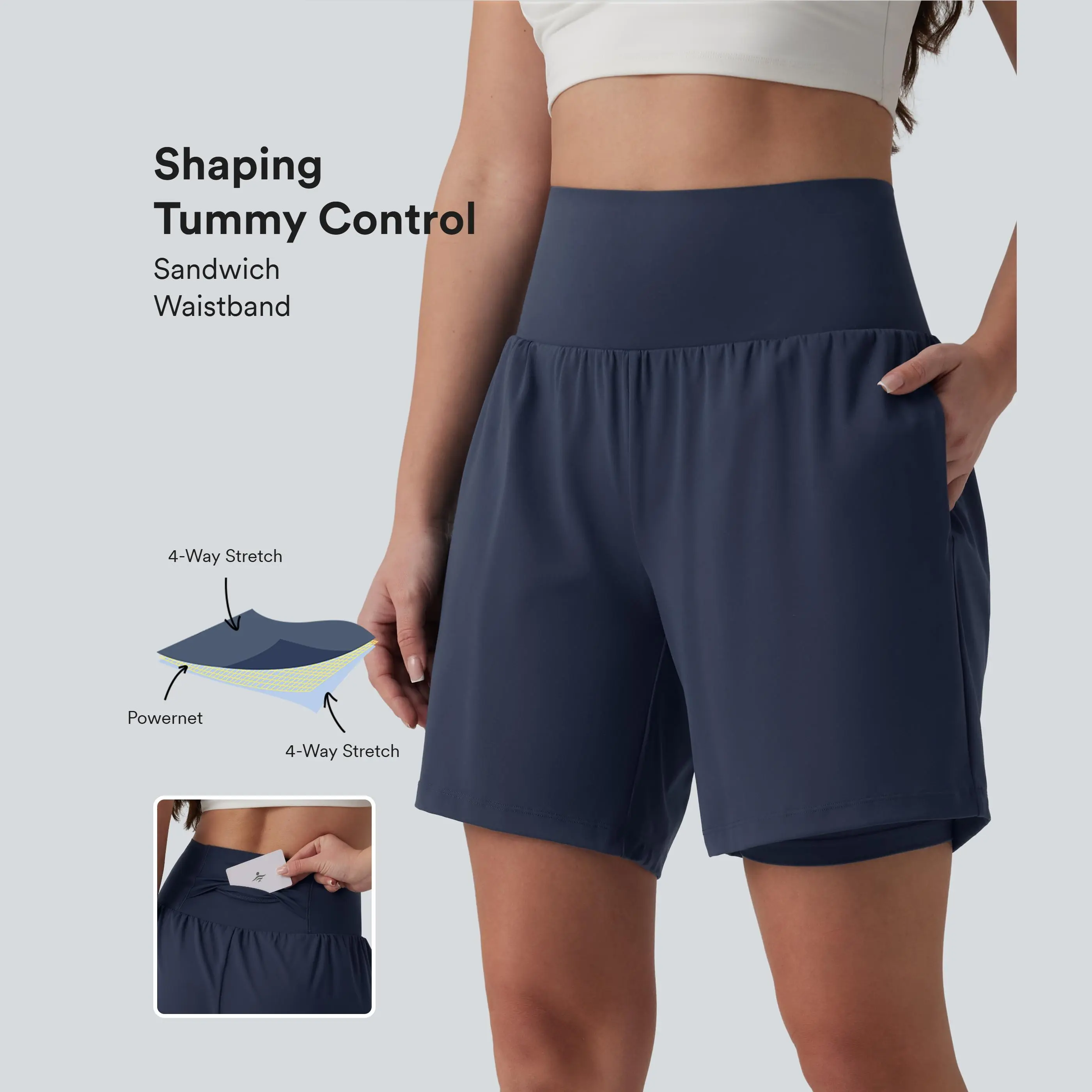 【Creator’s Pick】Halara SoftlyZero Airy Super High Waisted Tummy Control 2-in-1 InstantCool Yoga Shorts 7" with Pockets