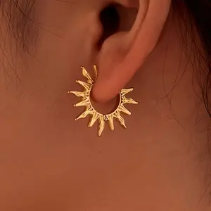 Bohemian Sun Wreath Earrings for Women & Men - -Toned Hoop Earrings with Sun Ray & Sunburst Design, Lightweight Beach Jewelry for Daily Wear, Vacation, Weddings, Parties - Affordable Boho Gift, Year-Round Dainty Hoops (No Feathers